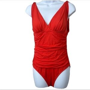 La Blanca Orange Ruched Swimsuit - Tummy Control - Size 8